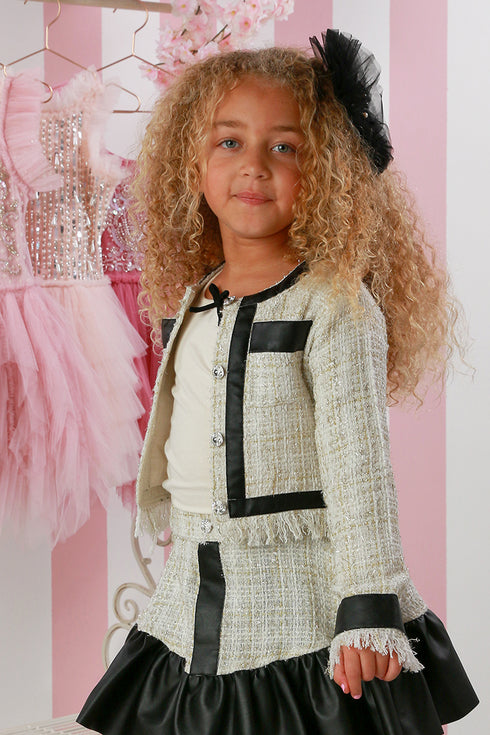 Coco Tweed Jacket – Elegant Girls’ Bouclé Blazer with Satin Trim 12M-14